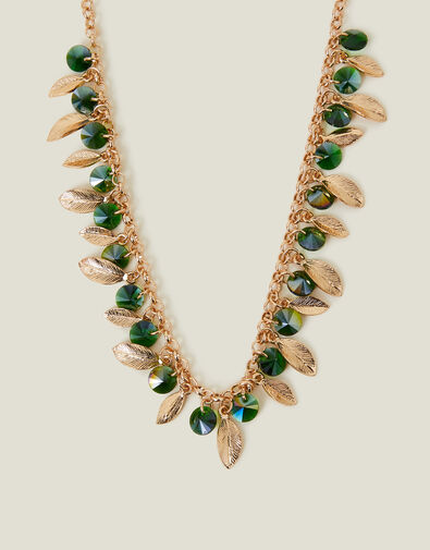 Gemstone and Leaf Necklace, , large