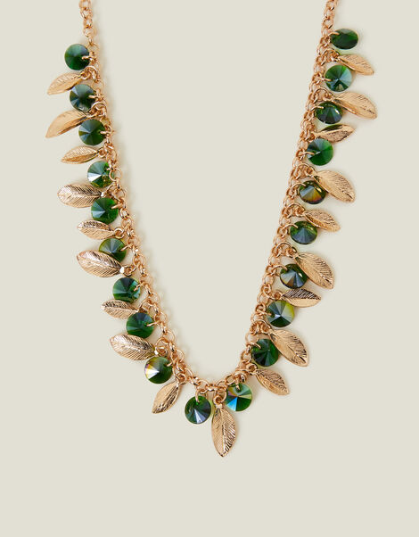 Gemstone and Leaf Necklace, , large