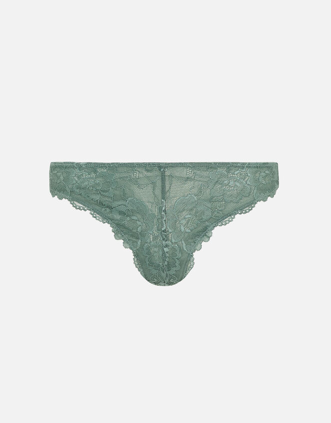 Floral Lace Brazilian Knickers, Green (KHAKI), large