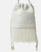 Bridal Bead Fringe Bucket Bag, , large