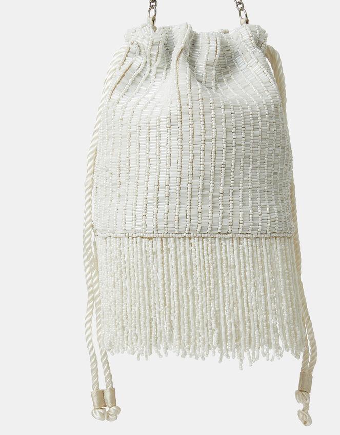 Bridal Bead Fringe Bucket Bag, , large