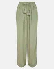 Wide Leg Beach Trousers, Green (KHAKI), large