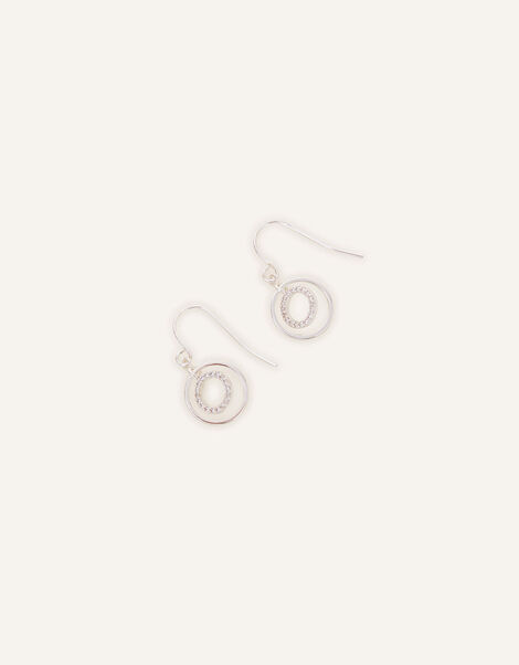 Sterling Silver-Plated Circle Drop Earrings, , large