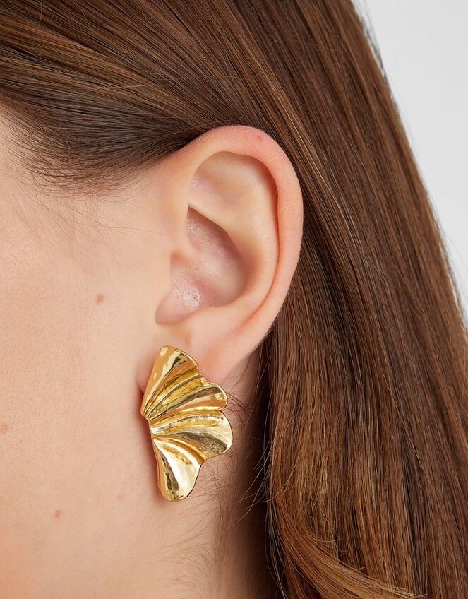 14ct Gold-Plated Molten Fan Stud Earrings, , large