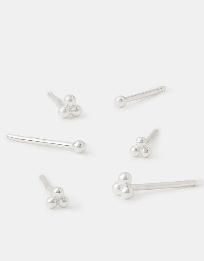 3-Pack Sterling Silver Ball Stud Earrings, , large