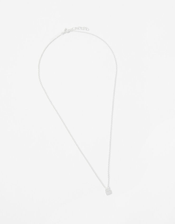 Sterling Silver Padlock Necklace, , large