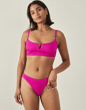 Ribbed V-Neck Crop Bikini Top, Pink (PINK), large