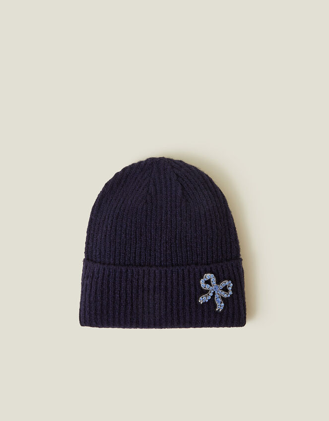 Embellished Bow Beanie Hat, , large