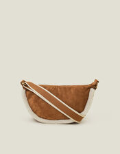 Faux Shearling Suedette Sling Bag, , large