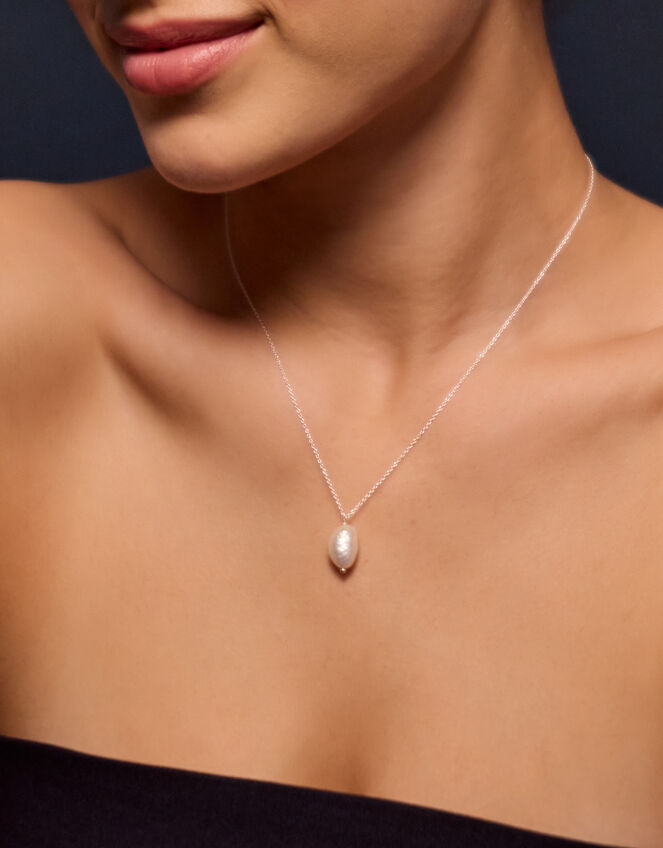 Sterling Silver Pearl Pendant Necklace, , large