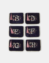 Embellished Initial Velvet Pouch , Blue (NAVY), large