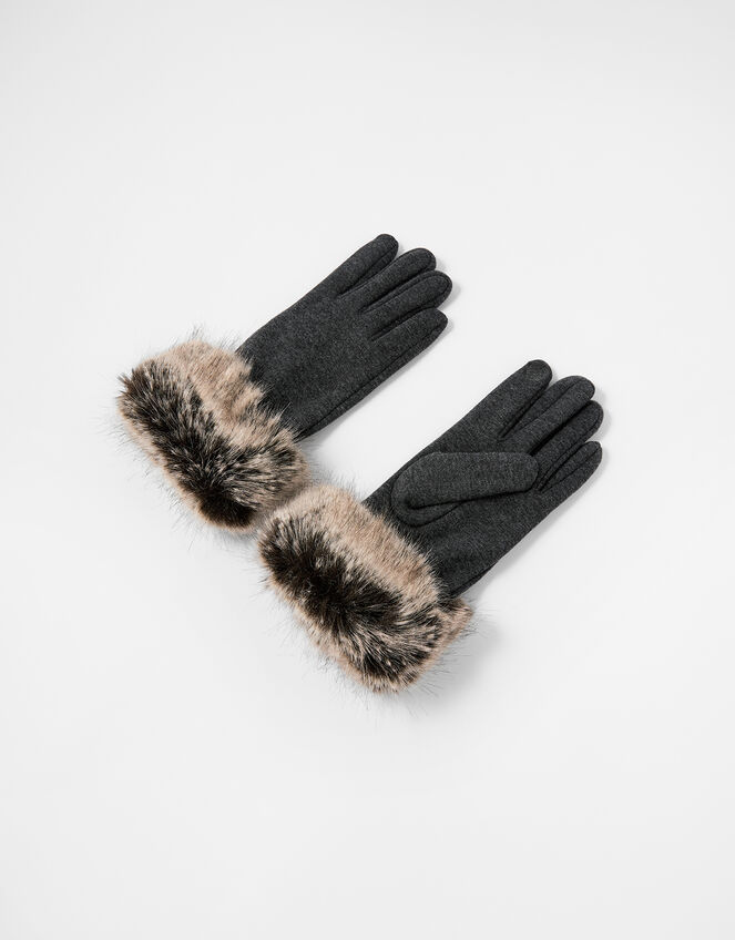 Faux Fur Cuff Touchscreen Gloves, Grey (GREY), large
