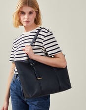 Faux Leather Tote Bag, Blue (NAVY), large