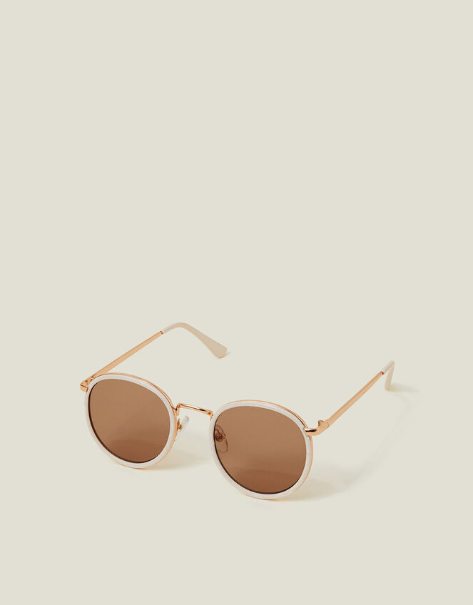 Marbled Metal Round Sunglasses, , large