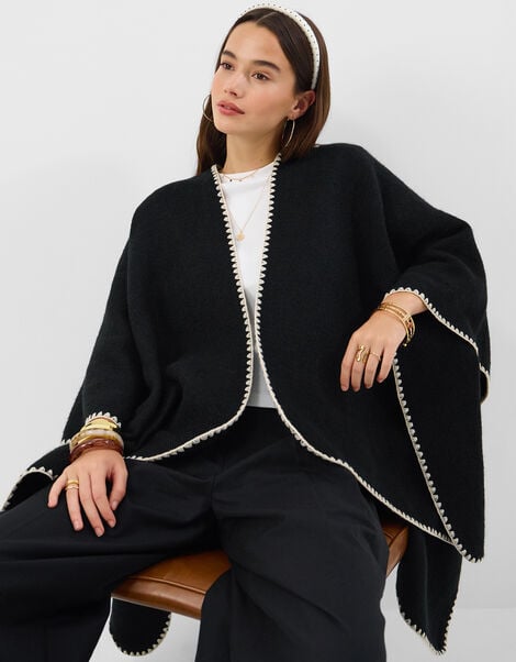 Whipstitch Knit Poncho , , large