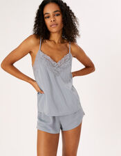 Crinkle Satin Lace Vest Pyjama Set, Grey (GREY), large