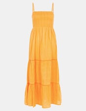 Shimmer Smocked Midi Dress, Gold (GOLD), large