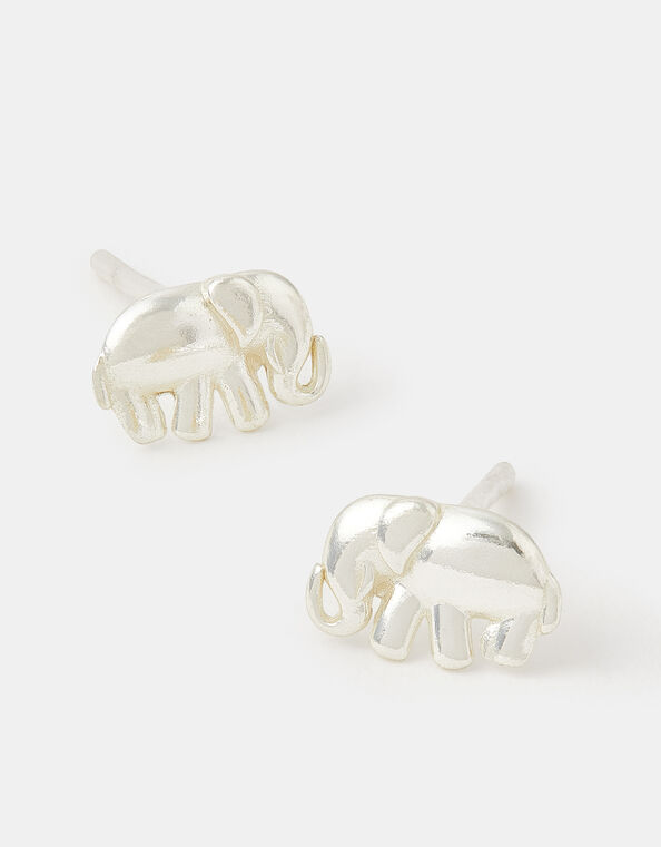 Sterling Silver Elephant Stud Earrings, Silver (ST SILVER), large