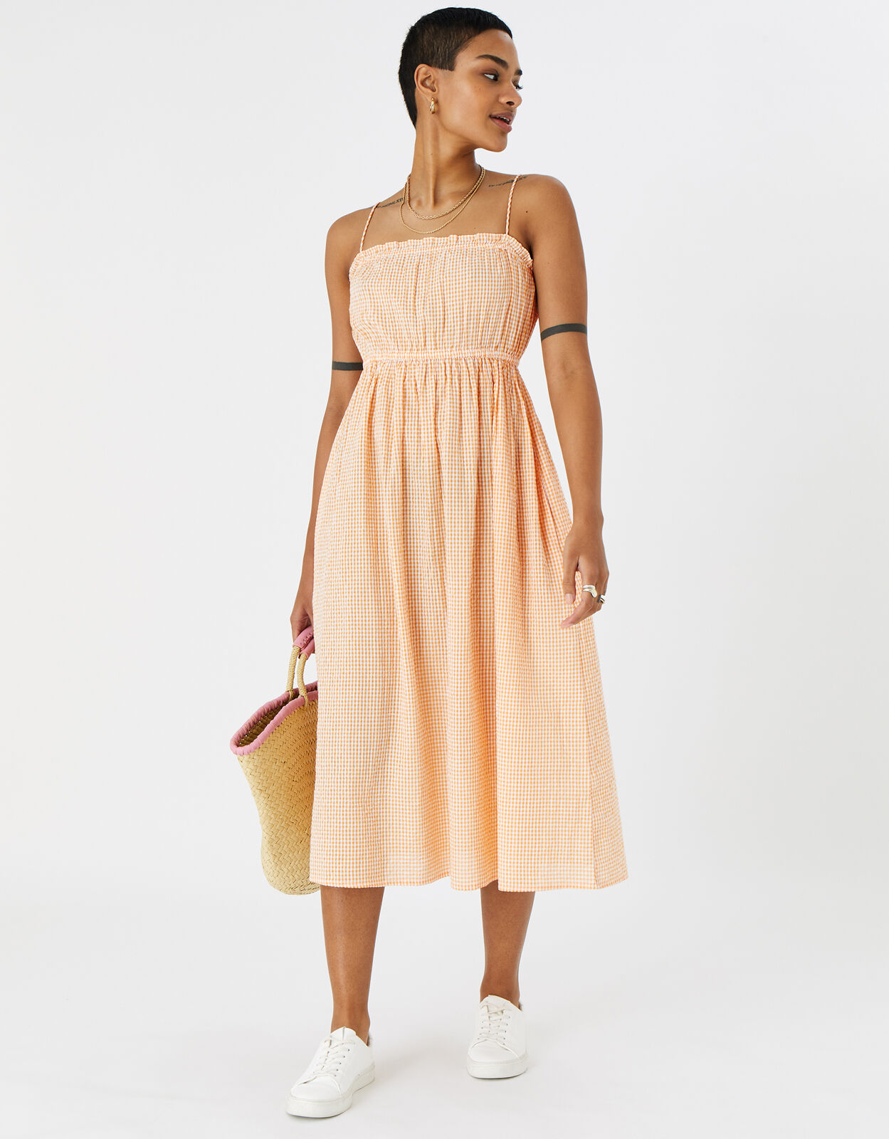 Gingham Strappy Dress Orange Beach holiday dresses Accessorize UK