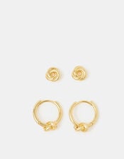 2-Pack 14ct Gold-Plated Knot Stud & Hoop Earrings, , large