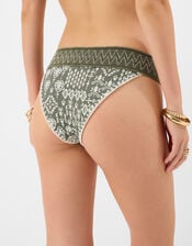 Floral Print Band Bikini Bottoms, Green (KHAKI), large