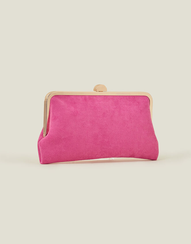 Curved Suedette Clip Frame Clutch Bag, Pink (PALE PINK), large