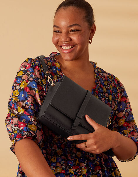 Strap Detail Large Cross-Body Bag, Black (BLACK), large