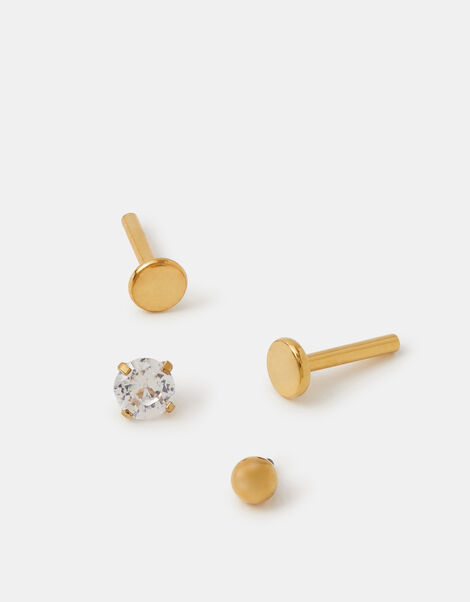 2-Pack 14ct Gold-Plated Surgical Steel Diamanté Flatback Earrings, , large