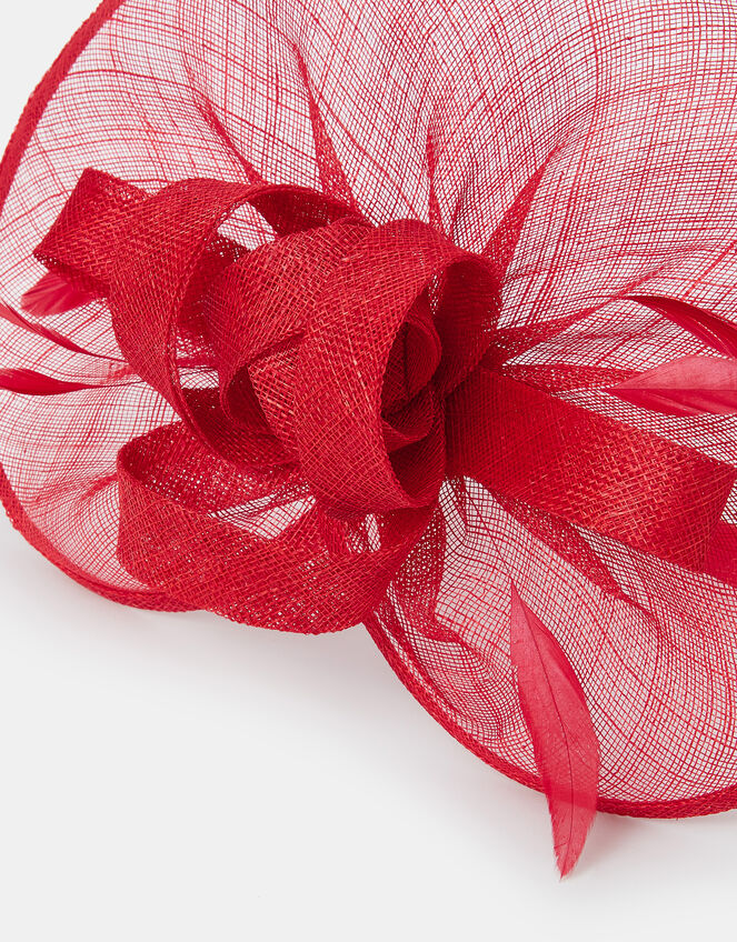 Woven Bow Feather Disc Fascinator, Red (RED), large