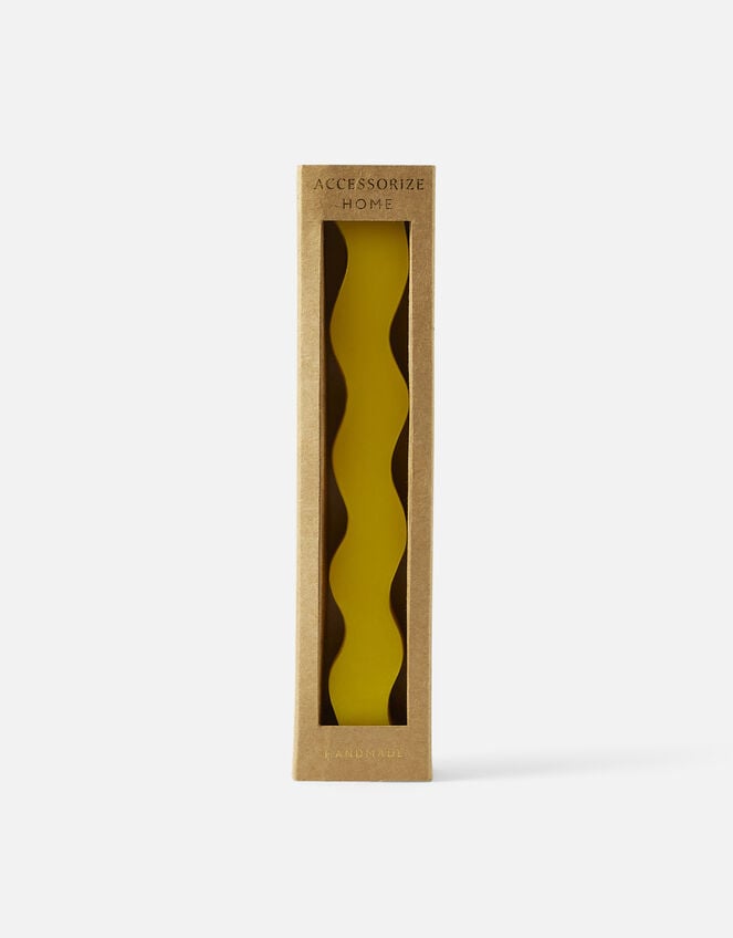 Handmade Wavy Pillar Candle, Yellow (YELLOW), large