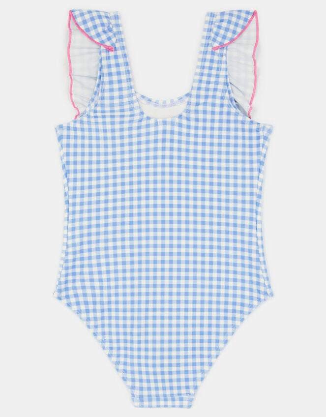 Girls Embellished Cherry Gingham Swimsuit, Blue (BLUE), large