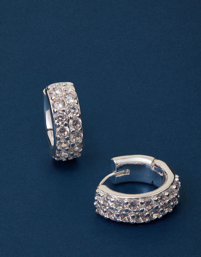 Sterling Silver-Plated Chunky Hoop Earrings, , large