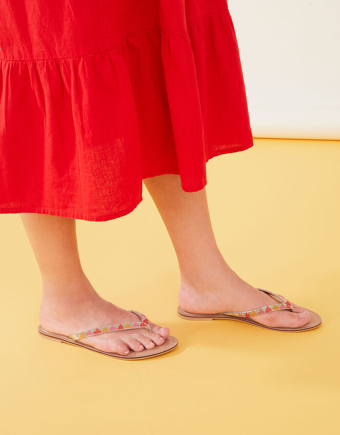 Geometric Beaded Toe-Post Flip Flops, Multi (BRIGHTS-MULTI), large