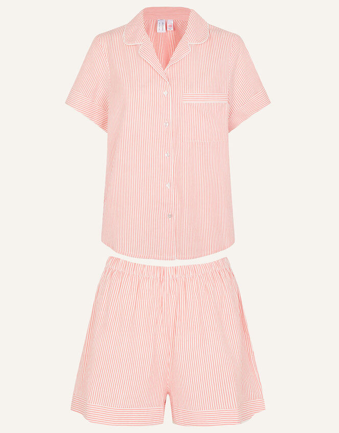 Seersucker Stripe Short Pyjama Set, Orange (CORAL), large