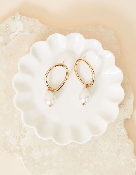 Oversized Circle Pearl Drop Earrings, , large