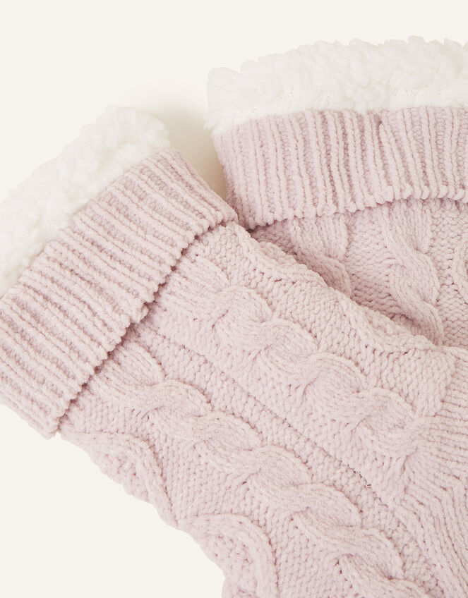 Cable Slipper Socks, Pink (PALE PINK), large