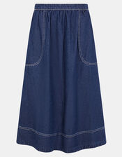 A-Line Denim Midi Skirt, DENIM, large