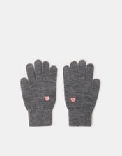 Heart Embroidered Touchscreen Gloves, Grey (GREY), large