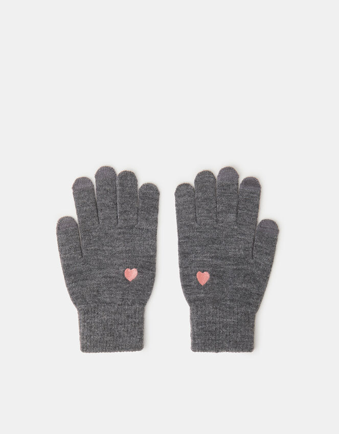 Heart Embroidered Touchscreen Gloves, Grey (GREY), large