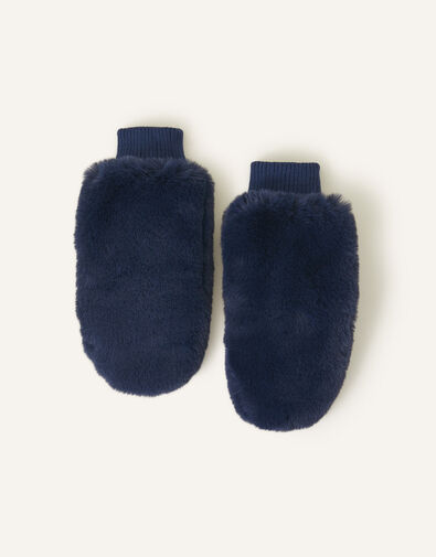 Faux Fur Mittens, Blue (NAVY), large