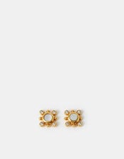 14ct Gold-Plated Diamanté Flower Stud Earrings, , large