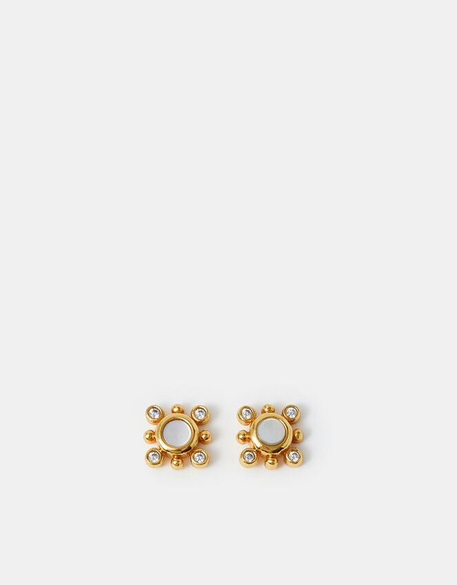 14ct Gold-Plated Diamanté Flower Stud Earrings, , large