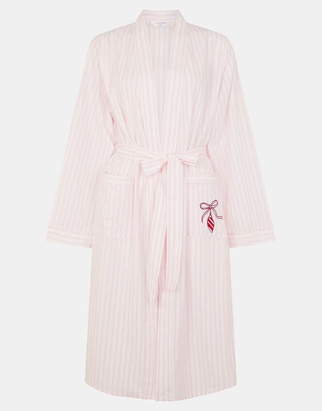 Stripe Embroidered Dressing Gown, Pink (PINK), large