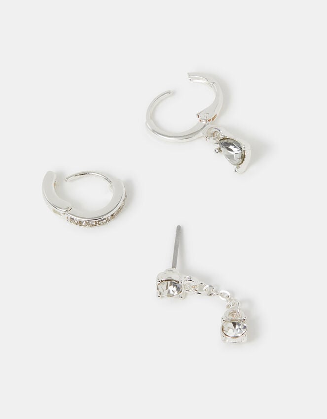 3-Pack Stone Drop Hoop Earrings, , large