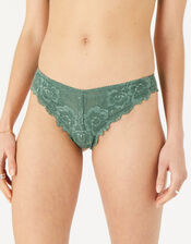 Floral Lace Brazilian Knickers, Green (KHAKI), large