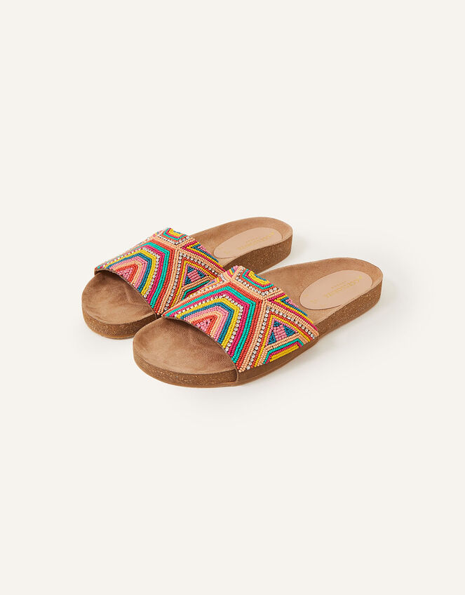 Geometric Beaded Cork Footbed Sandals, Multi (BRIGHTS-MULTI), large