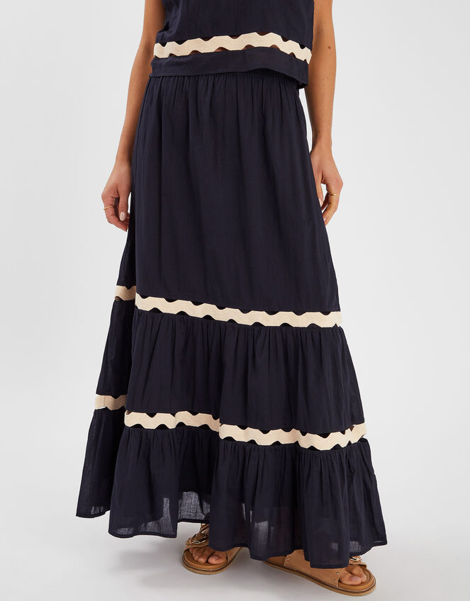 Ric Rac Tiered Maxi Skirt, Black (BLACK), large