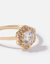 Gold-Plated Sparkle Hex Solitaire Ring, Gold (GOLD), large