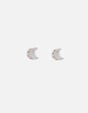 Sterling Silver Sparkle Moon Studs, , large