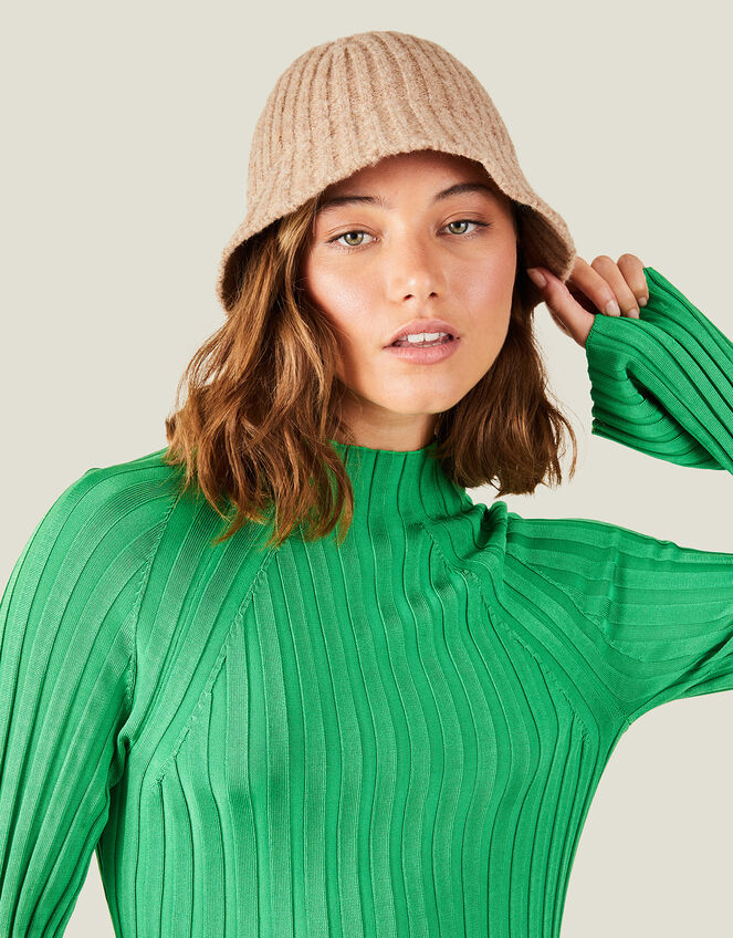 Knit Bucket Hat, Camel (CAMEL), large
